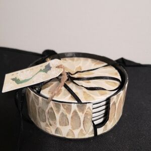 Lovely New With Tags Capiz Shell Coaster Set Of Six with Storage Vietnam